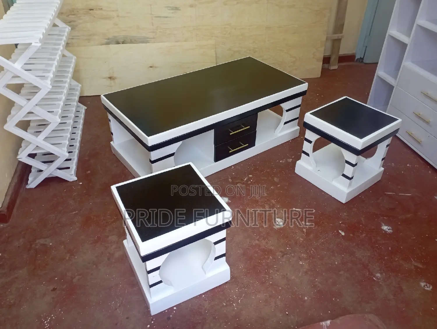 Coffee Table and 2 End Tables, Stools