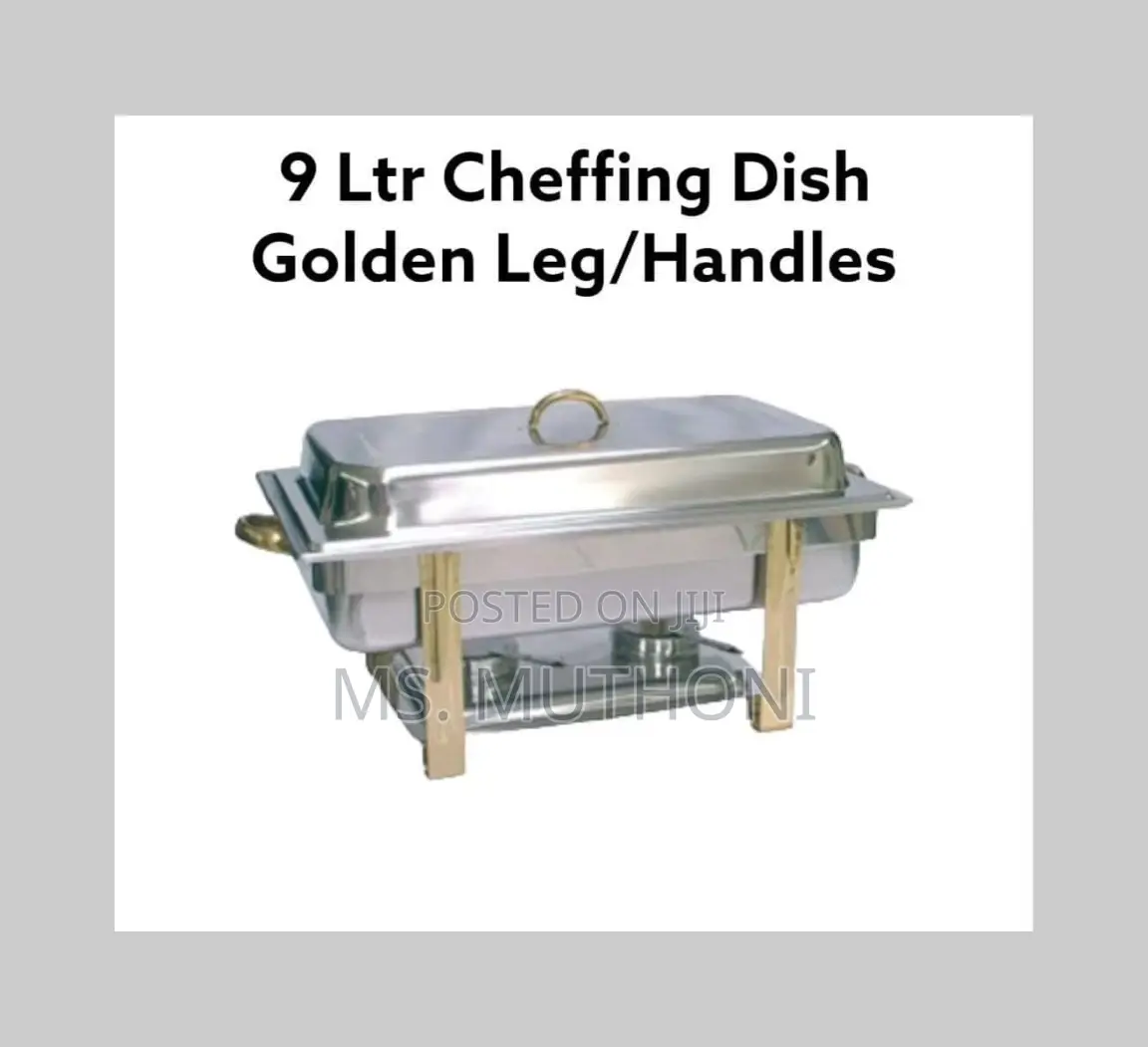 *Rectangular Double Chaffing Dish With Golden Stand Handle