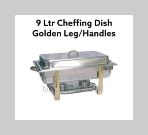 *Rectangular Double Chaffing Dish With Golden Stand Handle