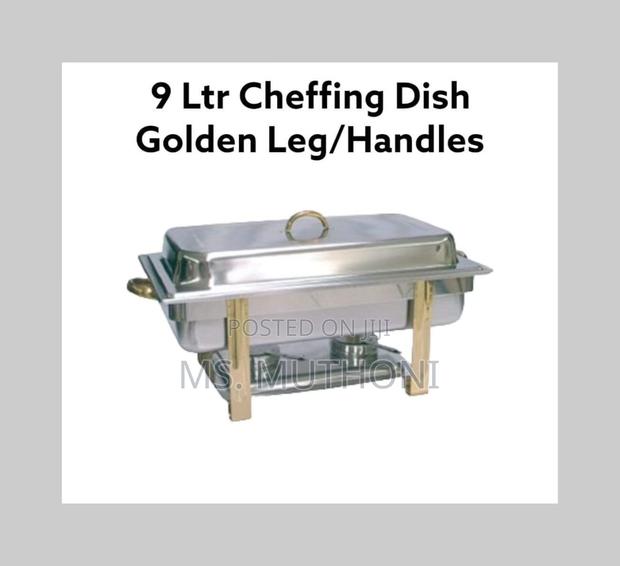 *Rectangular Double Chaffing Dish With Golden Stand Handle - main view