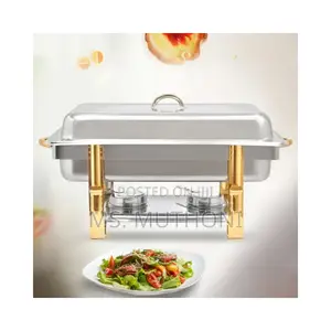*Rectangular Double Chaffing Dish With Golden Stand Handle