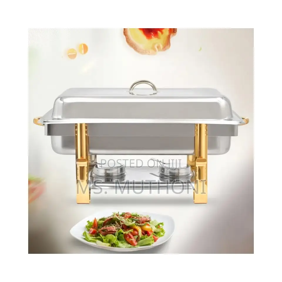 *Rectangular Double Chaffing Dish With Golden Stand Handle