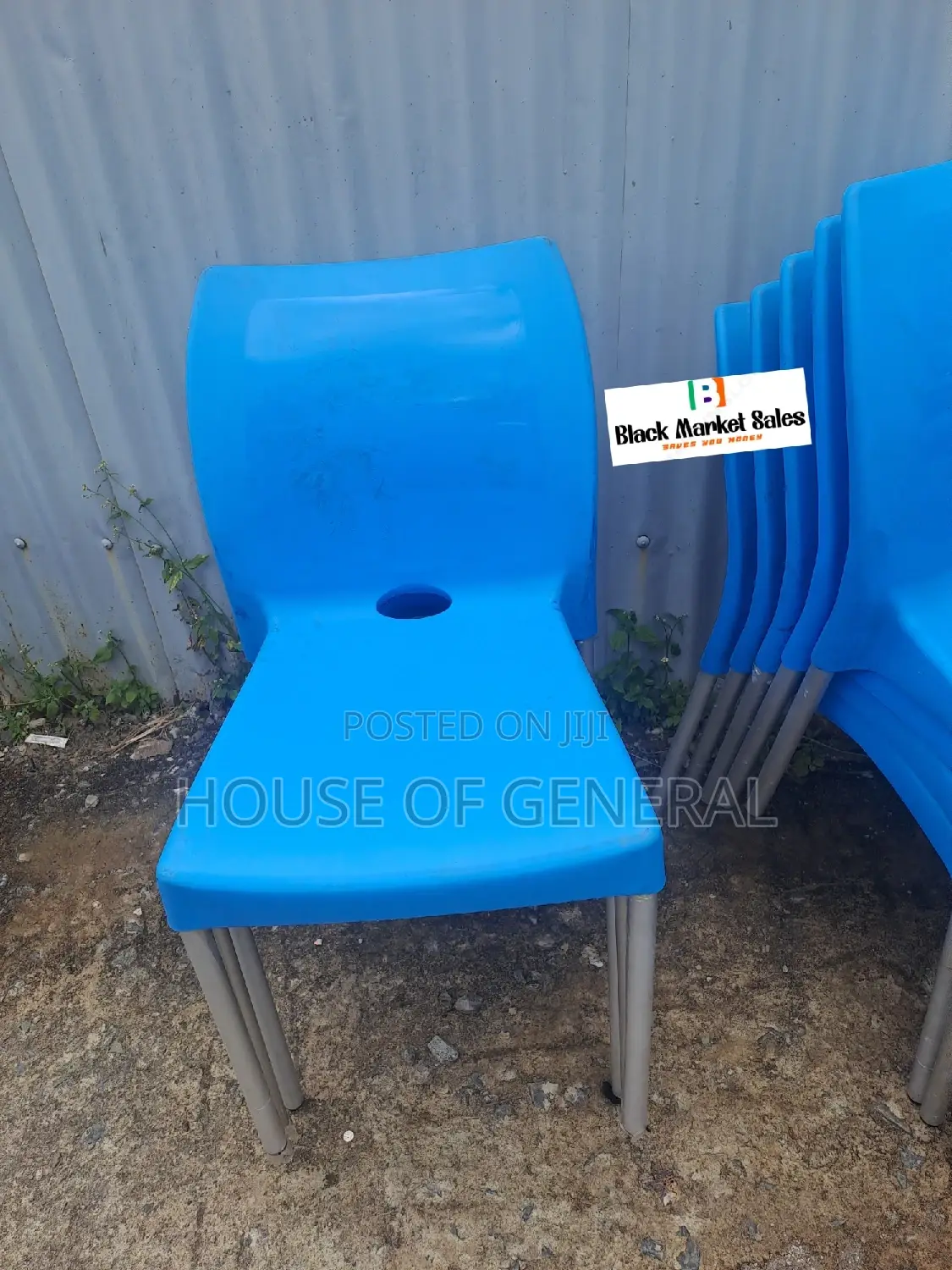Armless Plastic Chair With Metal Tubing Legs