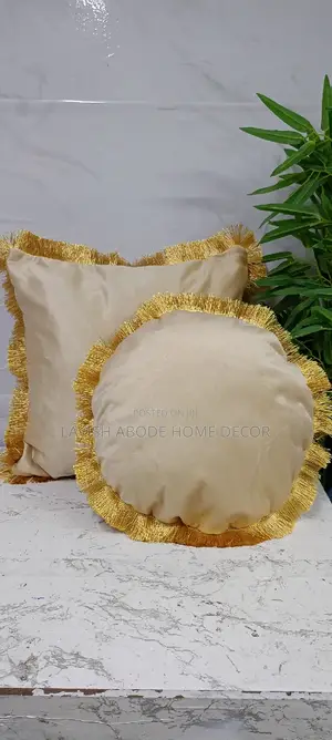 Square Circular Tassled Pillow Covers (Beige)