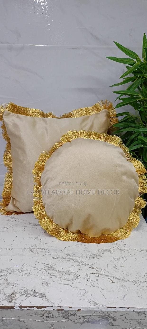 Square Circular Tassled Pillow Covers (Beige)