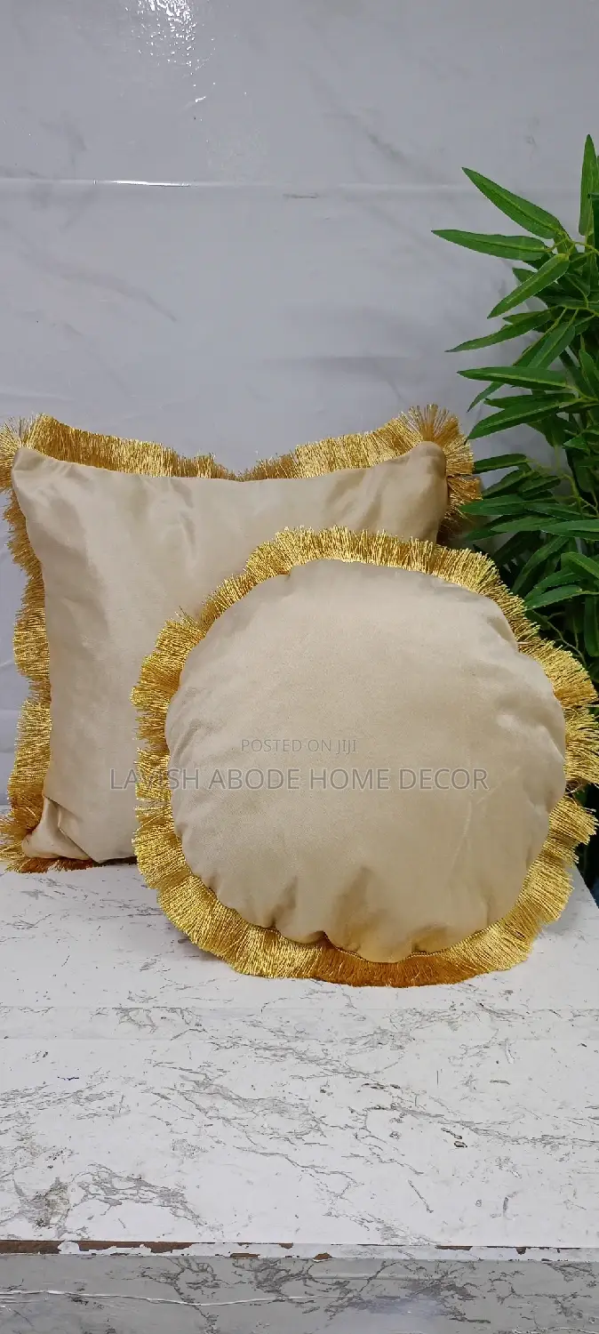 Square Circular Tassled Pillow Covers (Beige)