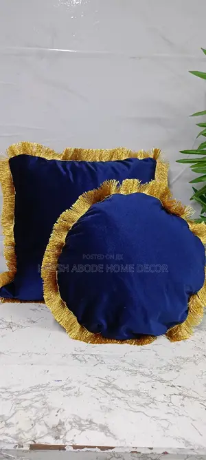 Square Circular Tassled Pillow Covers(Navy Blue)