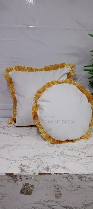 Square Circular Tassled Pillow Covers (Off White)