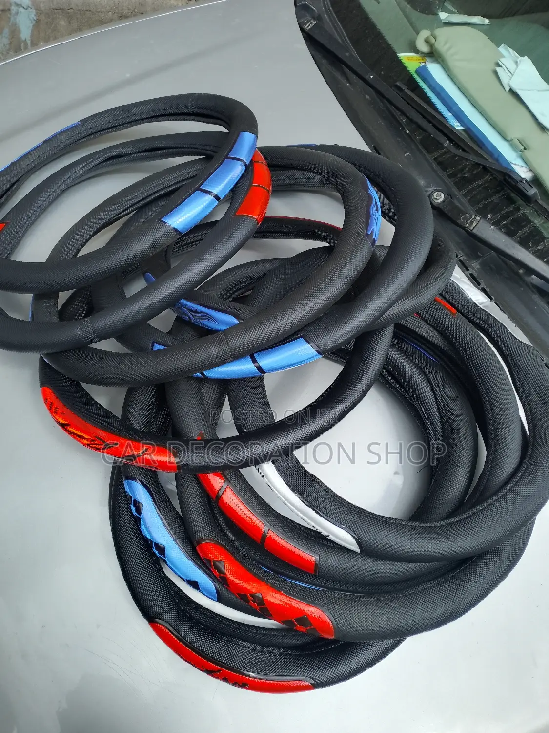 2pcs Set Leather Steering Wheel Cover