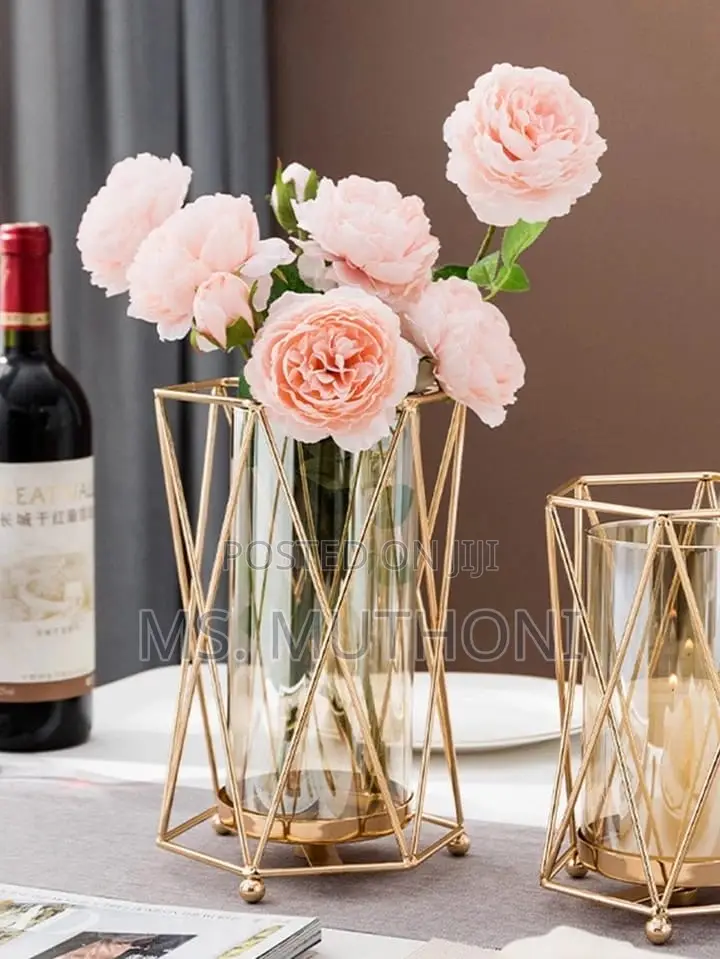 Creative Modern Glass Vase Metallic Frame Candle Holder