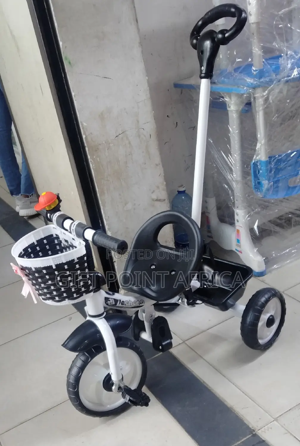 Kids Black White Push Handle Tricycle