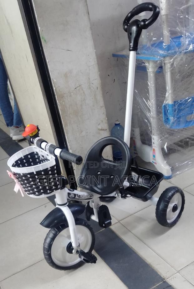 Kids Black White Push Handle Tricycle - main view