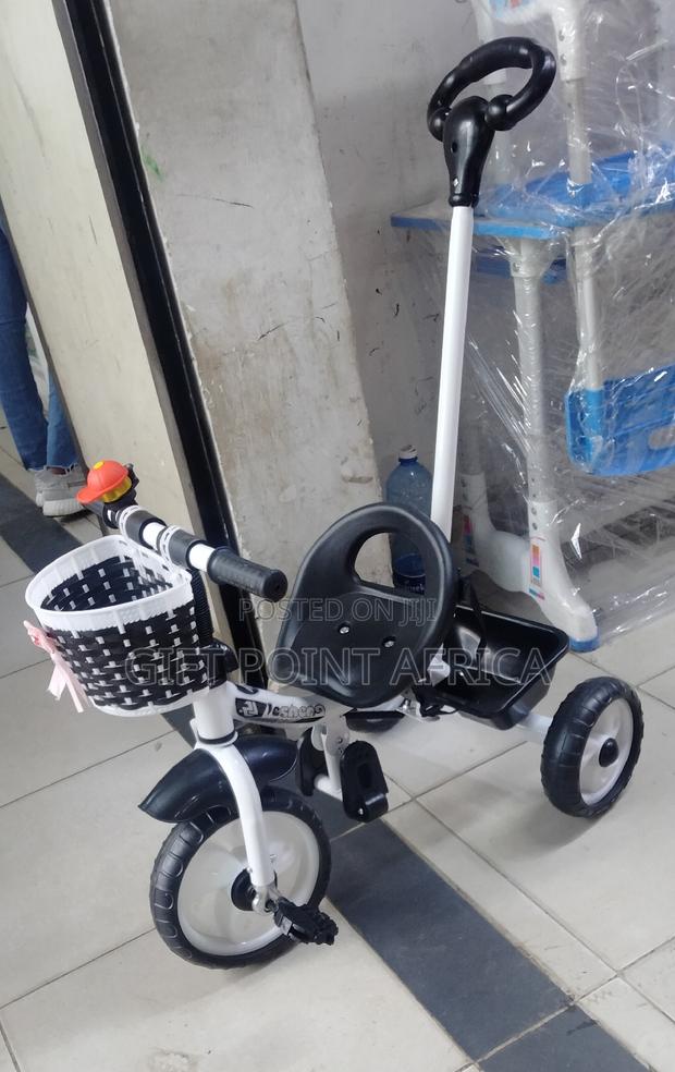 Kids Black White Push Handle Tricycle - thumbnail 2