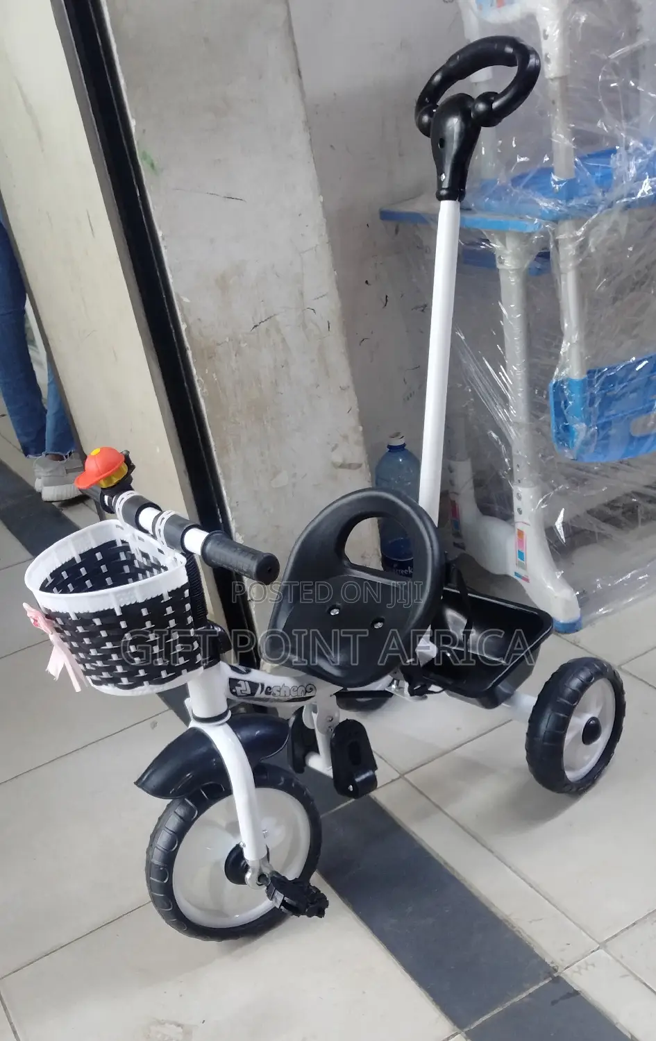 Kids Black White Push Handle Tricycle