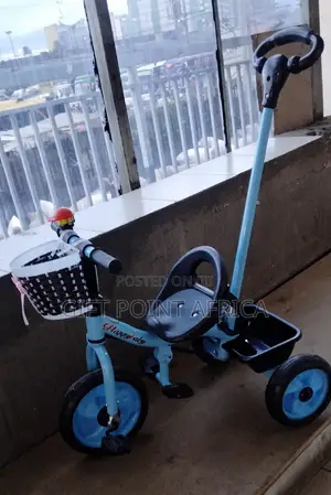 Blue Push Handle Three Wheel Kids Triacycle