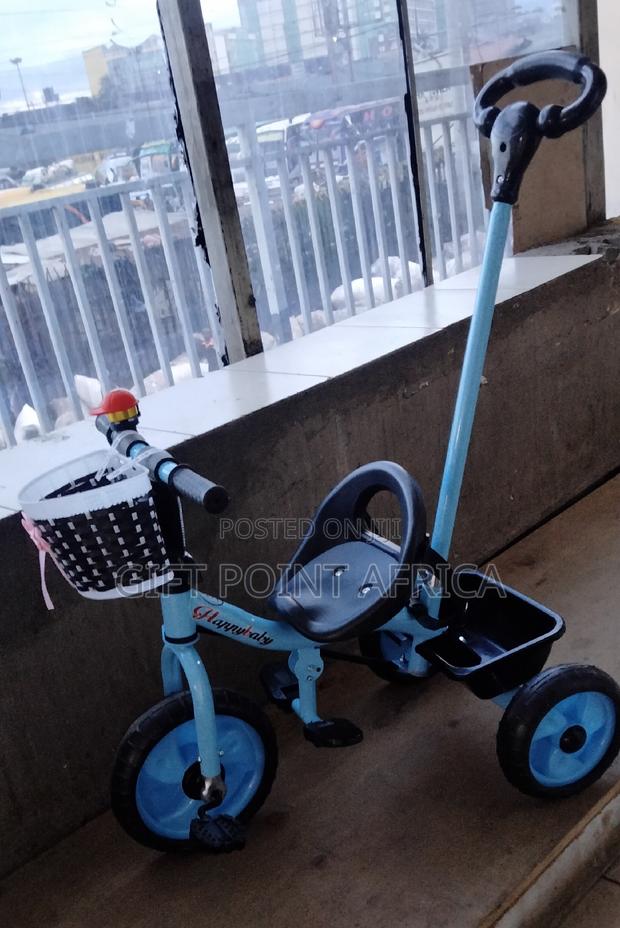 Blue Push Handle Three Wheel Kids Triacycle