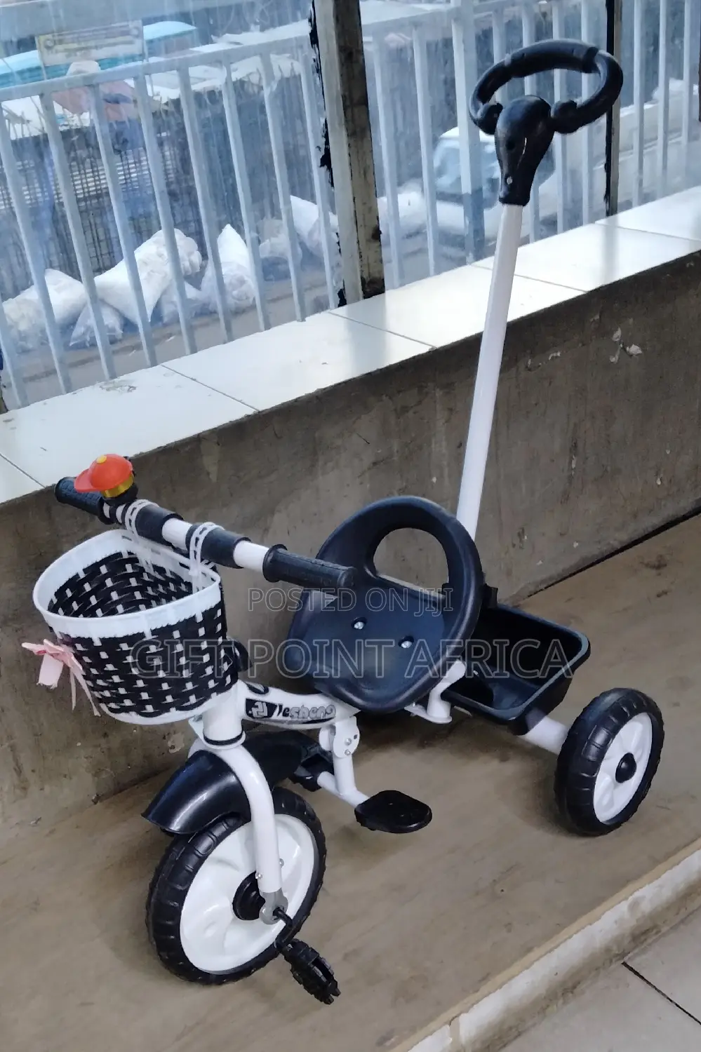 Black White Push Handle Tricycle for Kids