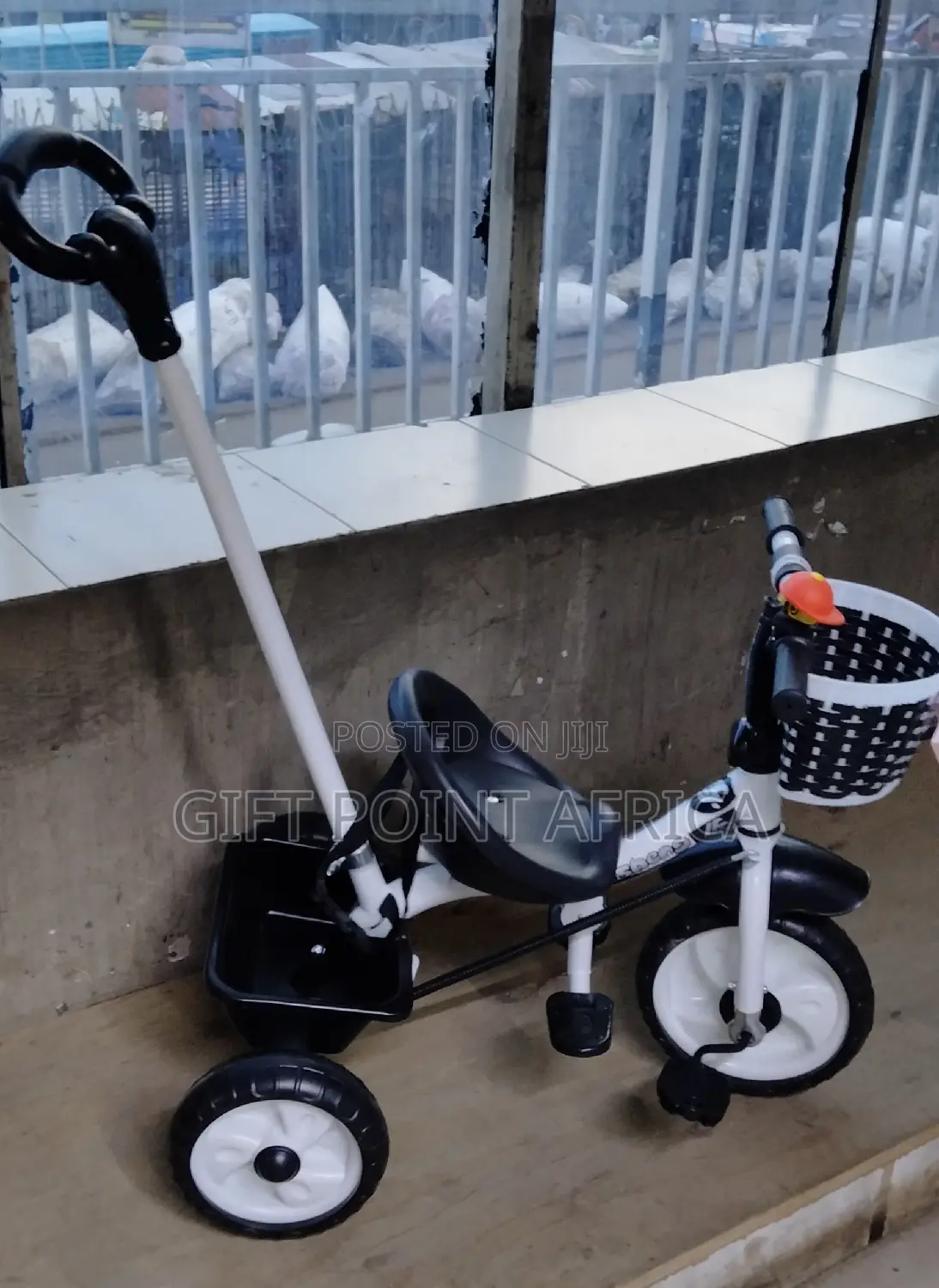 Black White Push Handle Tricycle for Kids