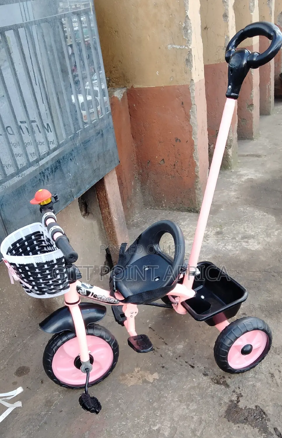 Pink Push Handle Three Wheel Tricycle for Kids