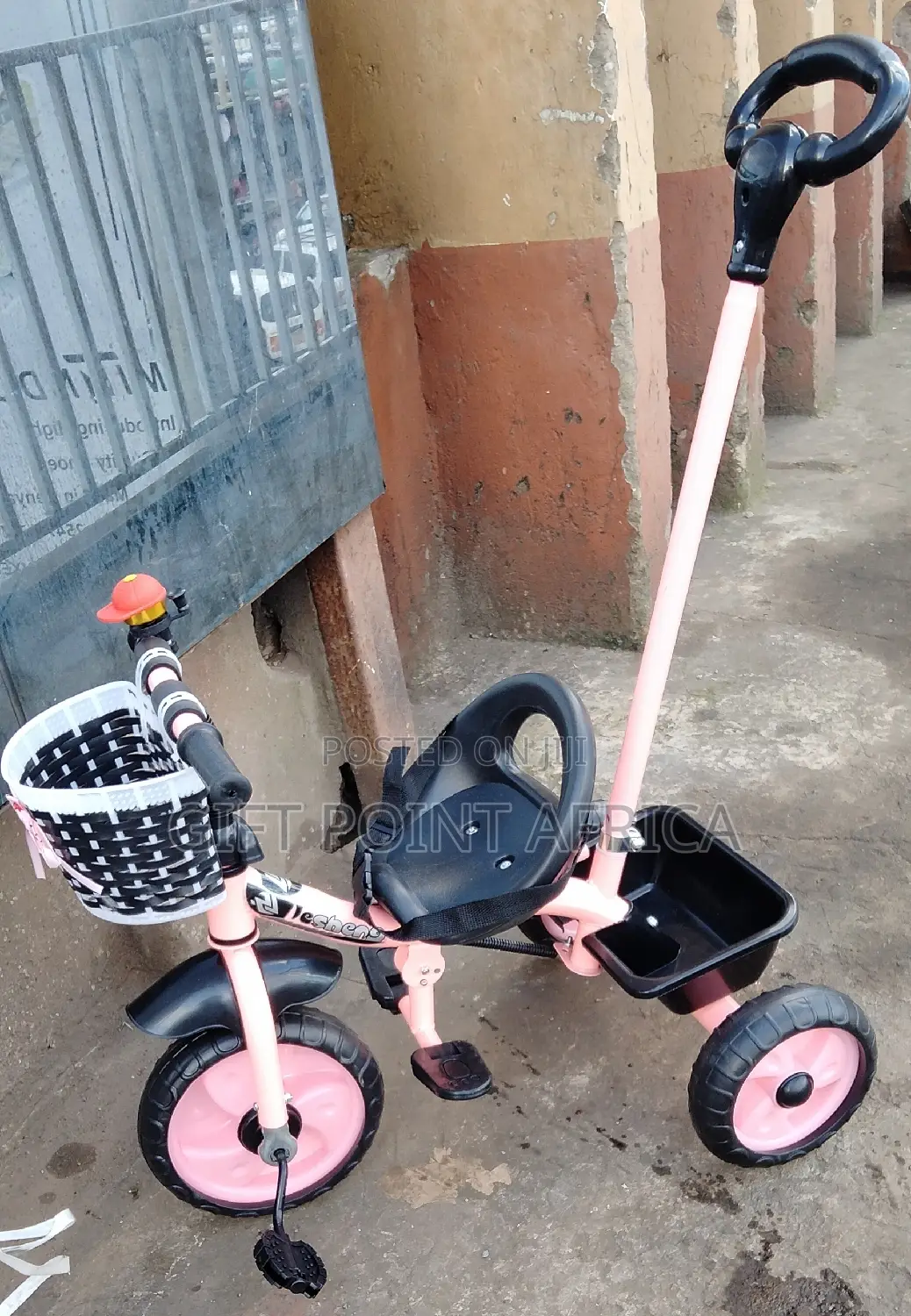 Pink Push Handle Three Wheel Tricycle for Kids