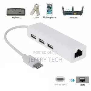 USB-C USB 3.1 Type C to USB RJ45 Ethernet Lan Adapter Hub Ca