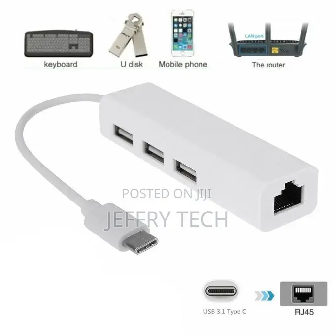 USB-C USB 3.1 Type C to USB RJ45 Ethernet Lan Adapter Hub Ca
