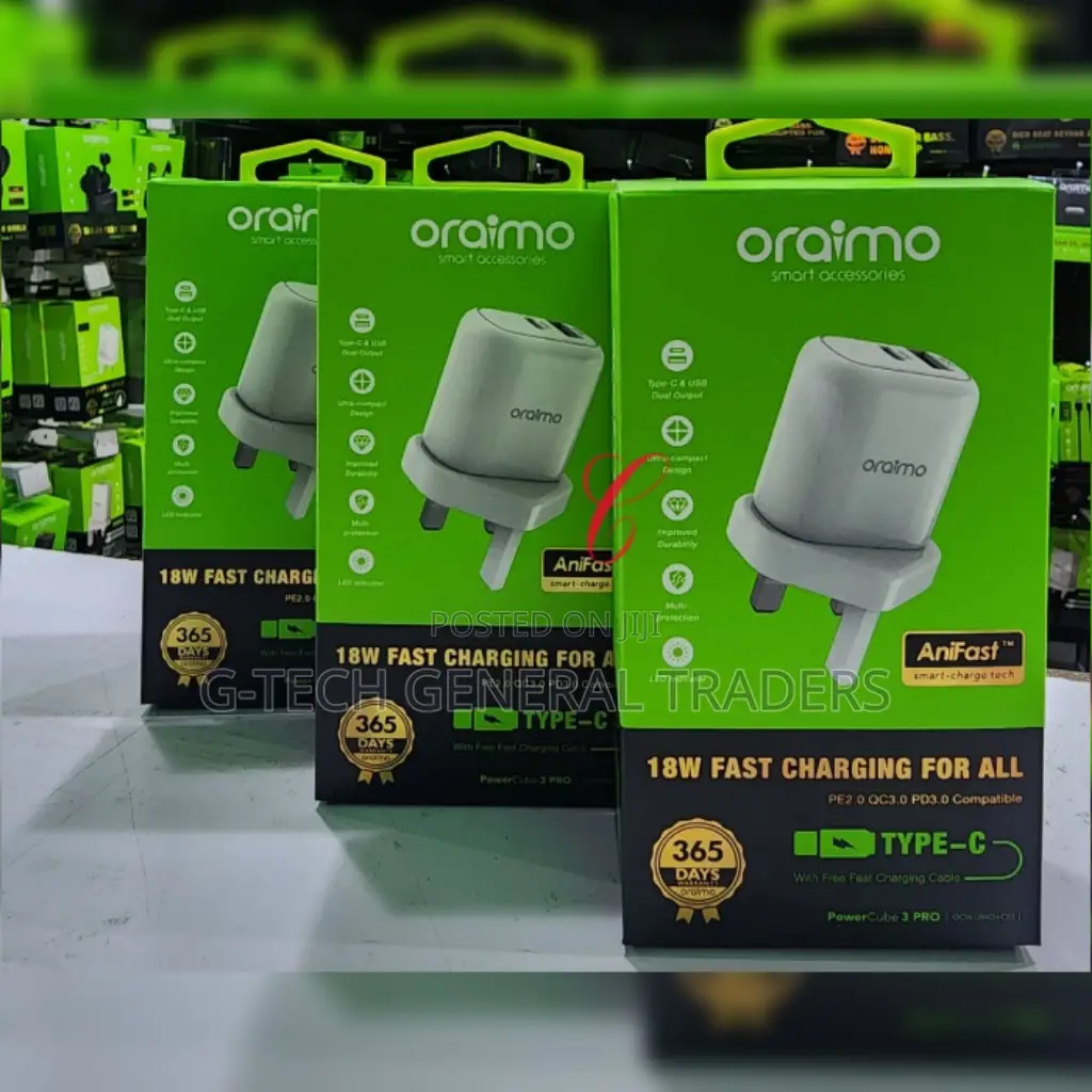 Oraimo Powercube 3 Pro 18w Type C Fast Charger and USB