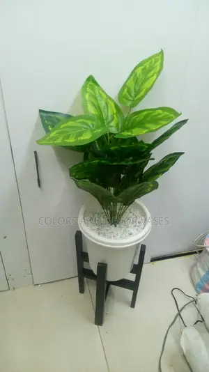 Black Stand,Plastic Vase and Plant Artificial