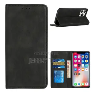 Leather Folio Wallet Case for iPhone 14 - Black