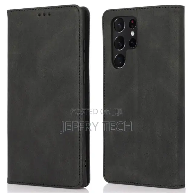 Leather Folio Wallet Case for Samsung Galaxy S24 Ultra - Bla