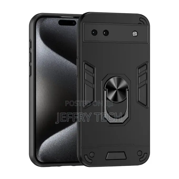 Google Pixel 6a Shockproof Metal Ring Holder Phone Case(Blac