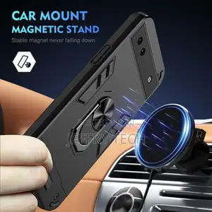 Google Pixel 6a Shockproof Metal Ring Holder Phone Case(Blac