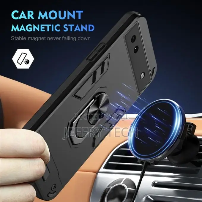 Google Pixel 6a Shockproof Metal Ring Holder Phone Case(Blac
