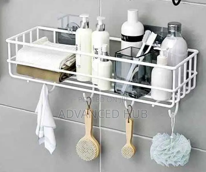 Metallic Bathroom Organizer With Hooks