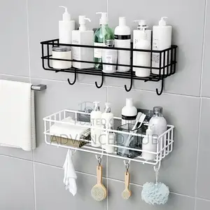Metallic Bathroom Organizer With Hooks