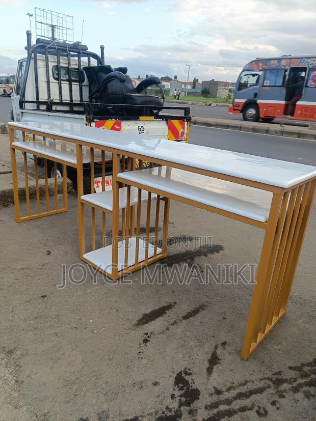 Double Manicure Marble Table, 4 Seater With Shelves White. - main view