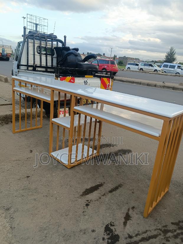Double Manicure Marble Table, 4 Seater With Shelves White. - thumbnail 3