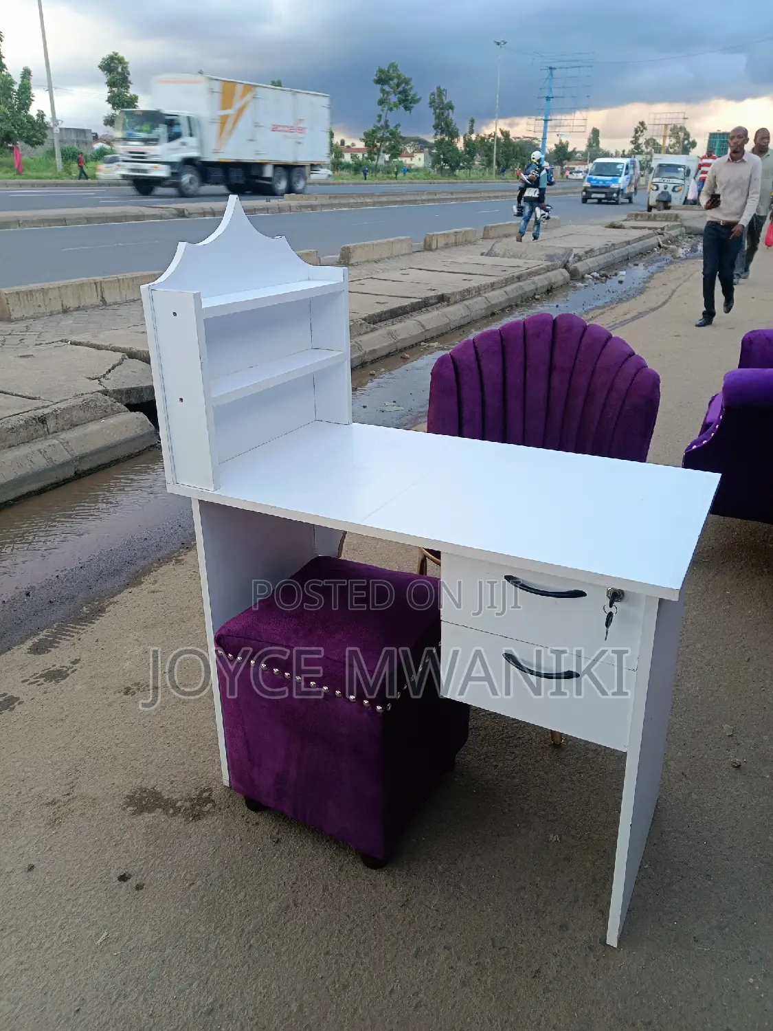Manicure Set, White Table, Flower Seat and a Stool 