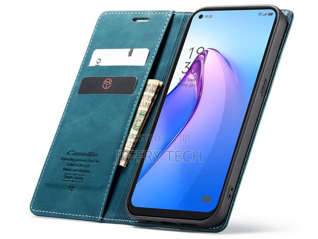 Leather Wallet Case With Stand for OPPO Reno8 5G - Teal - thumbnail 3