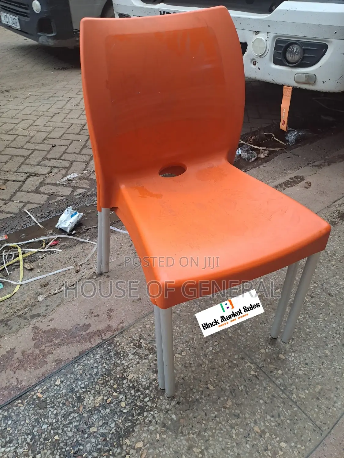 Orange Armless Plastic Chair With Metal Legs