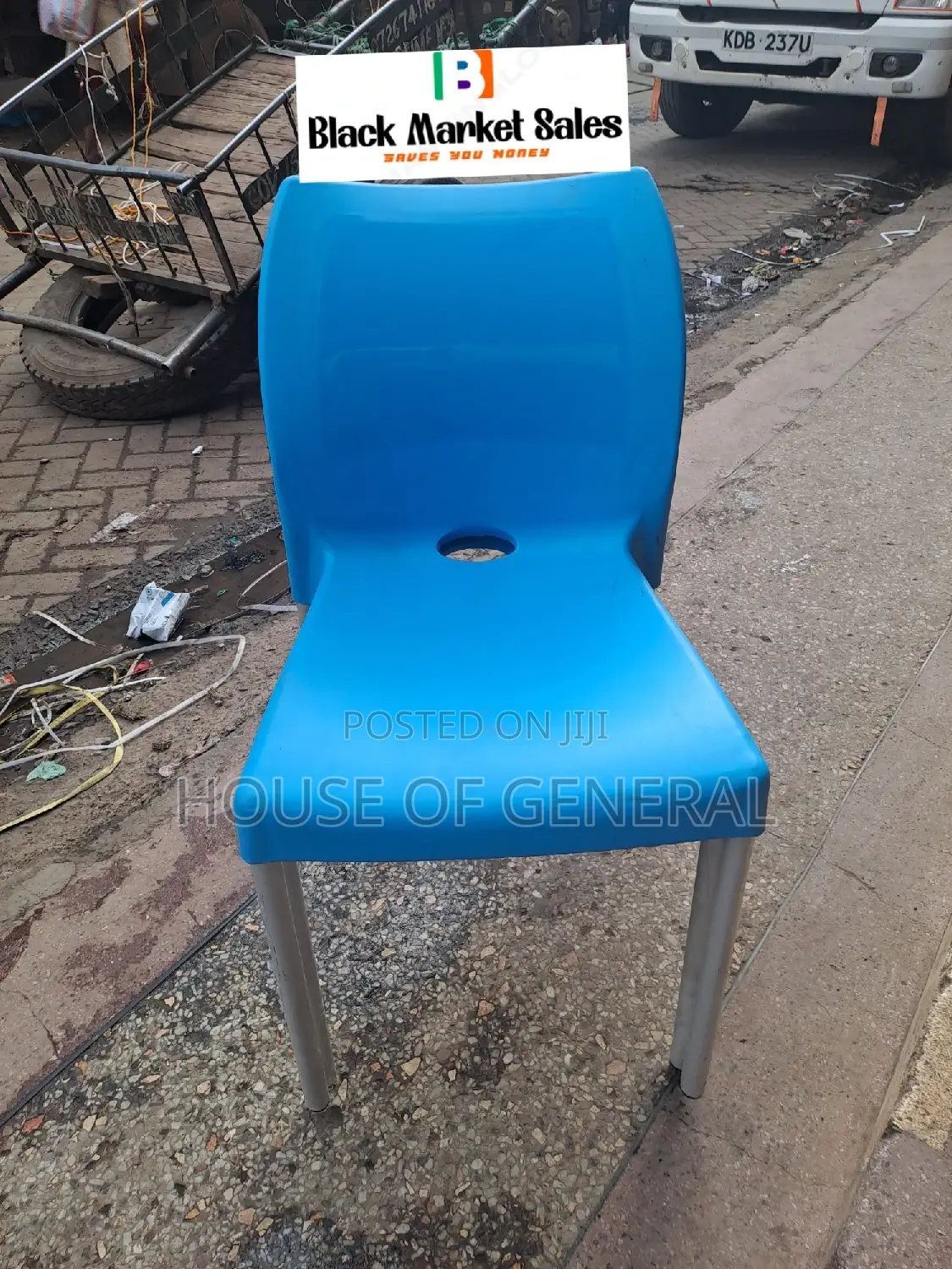 Armless Plastic Chair With Metal Tubing Legs