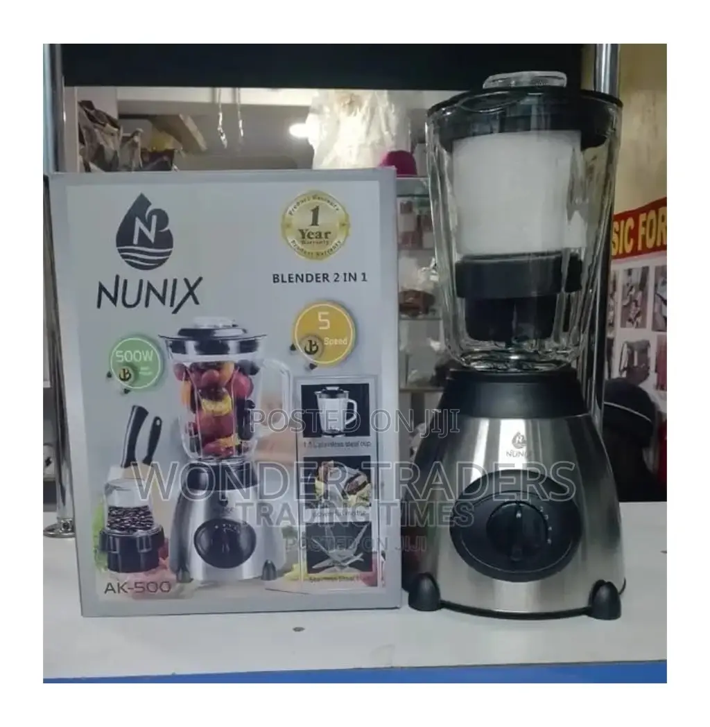 Nunix 2 in 1 Powerful Kitchen Glass Jar Blender 1.5L 500W