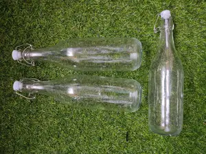 6 Glass Water Bottle 1000ml With Clip Top Multi Purpose With Flip Lock