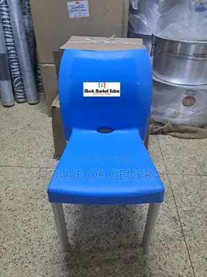 Blue Armless Plastic Chair With Metal Legs