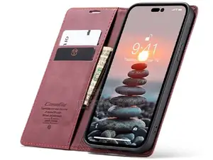 Leather Wallet Case With Stand for iPhone 14 Pro Max - Burgu