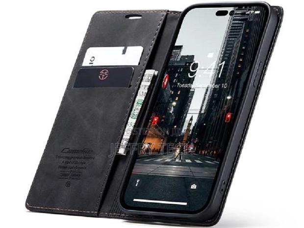 Leather Wallet Case With Stand for iPhone 14 Pro Max Charcoa - thumbnail 3