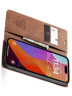 Leather Wallet Case With Stand for iPhone 15 Pro - Tan