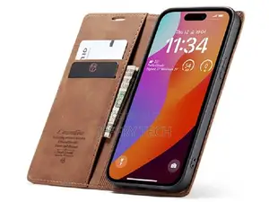 Leather Wallet Case With Stand for iPhone 15 Pro - Tan
