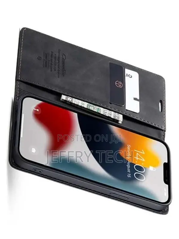 Leather Wallet Case With Stand for iPhone 13 - Charcoal
