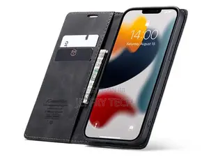 Leather Wallet Case With Stand for iPhone 13 - Charcoal